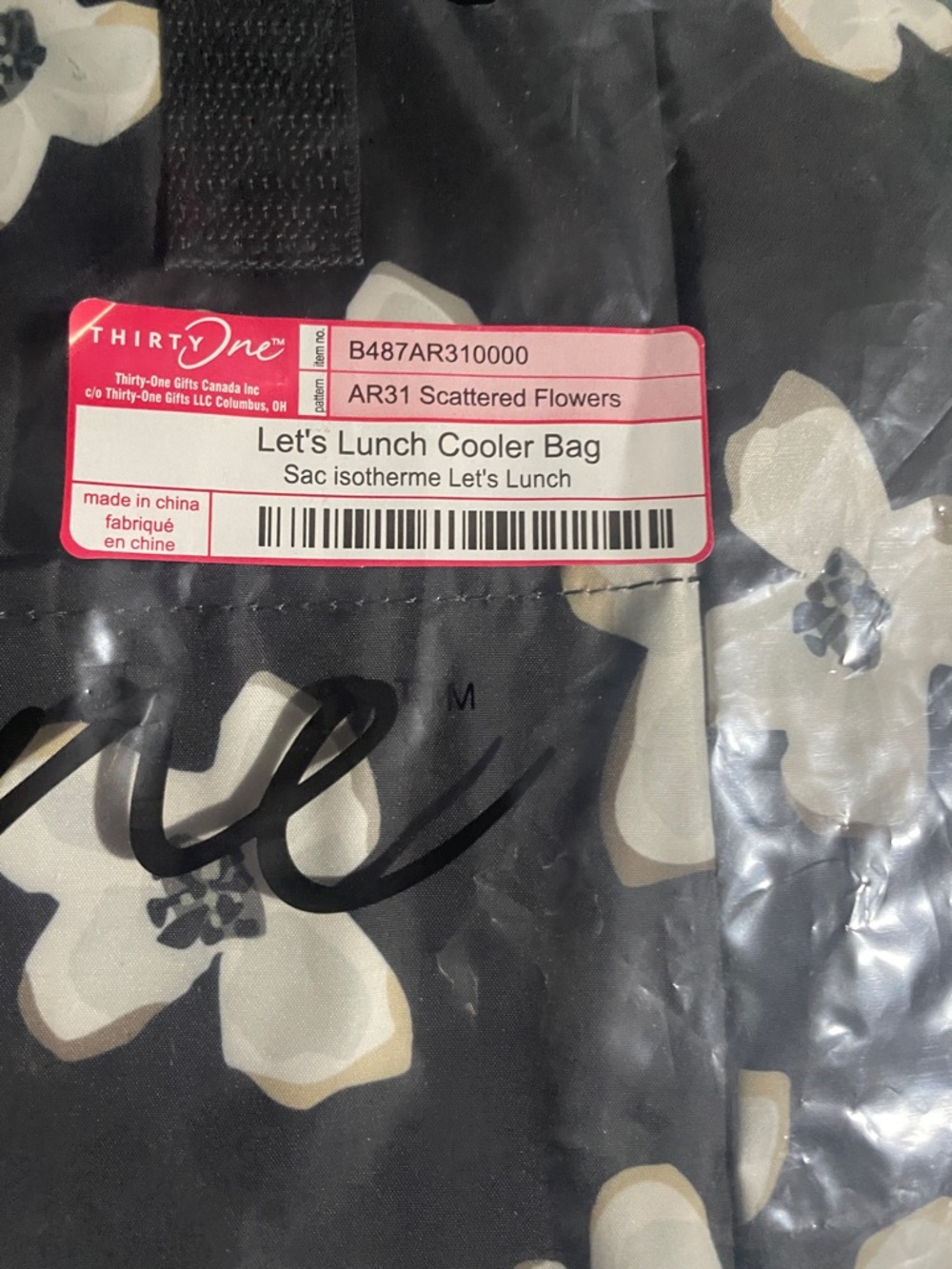 thirty-one Black Cooler Bag with Cream Floral Print